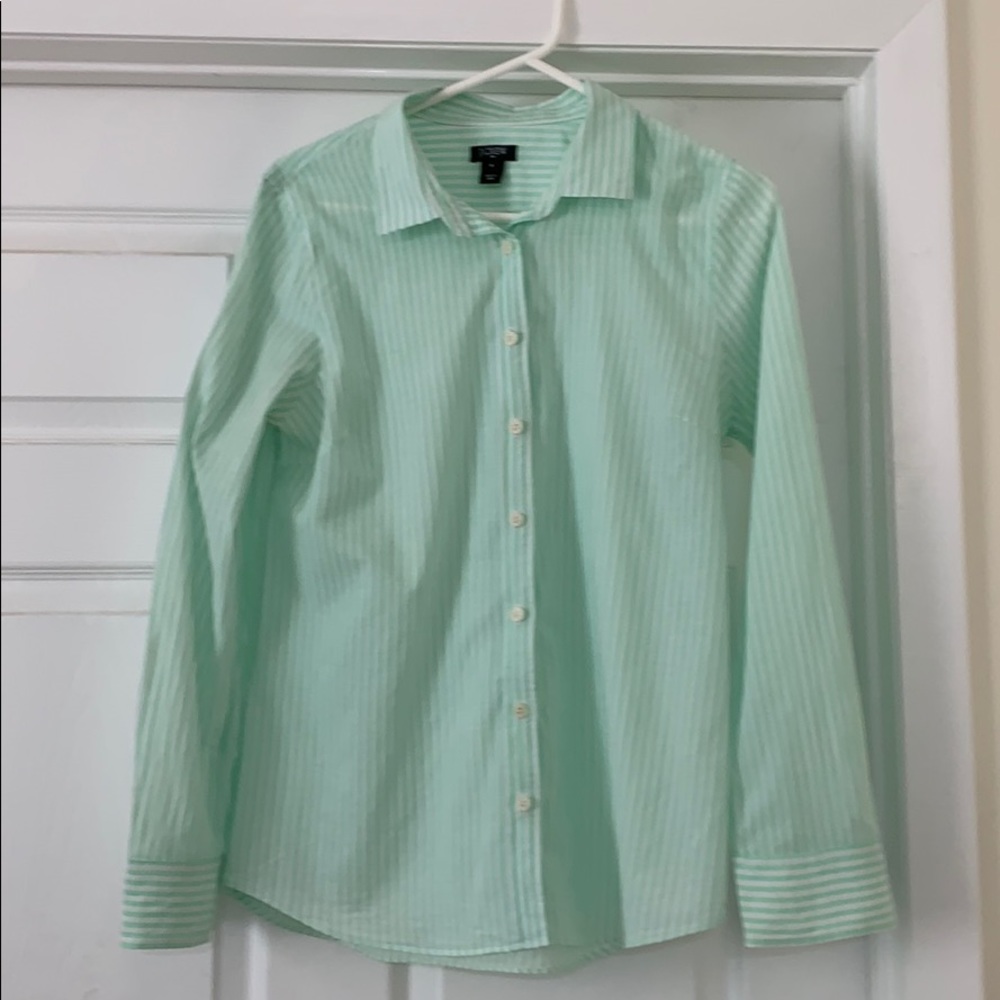 J Crew Sea Foam Green and White Stripe  Blouse